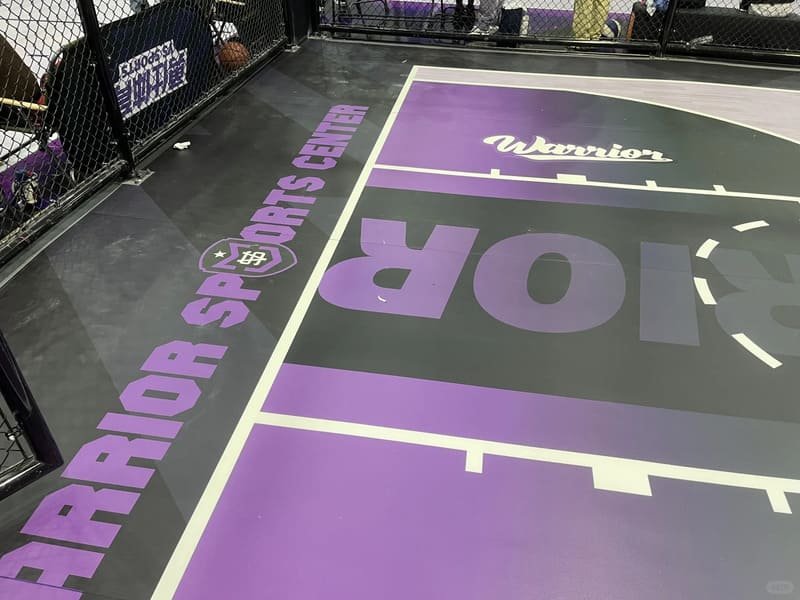 Comparison of new floor factory logo installation and existing floor logo painting